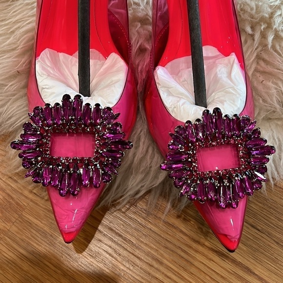 Good American Cinderella crystal pump hot pink stiletto heels size 8 new in box - Picture 4 of 12